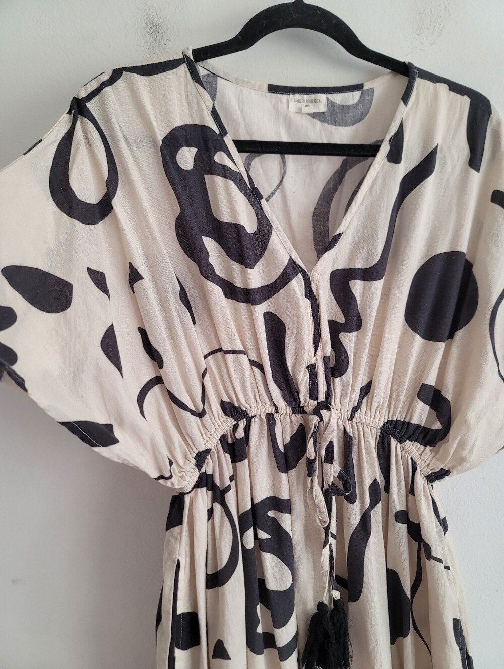 World Market L/XL Mira Kaftan Maxi Dress Abstract Beach Linen Cotton Cover Up - Picture 4 of 10